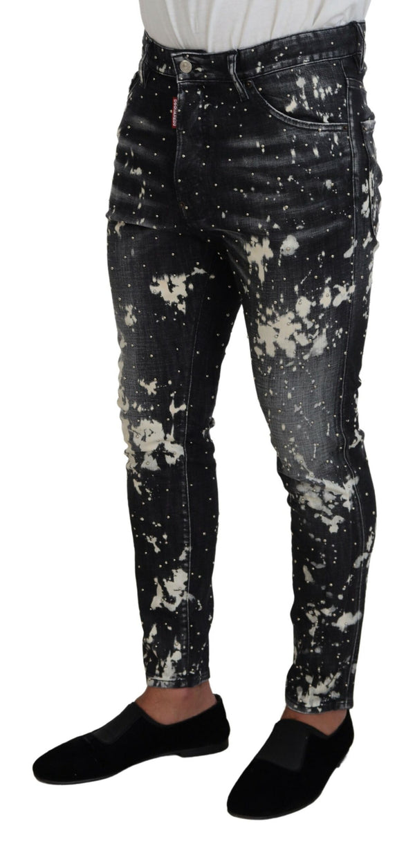 Gray Wash White Splash Print Skinny Denim Jeans