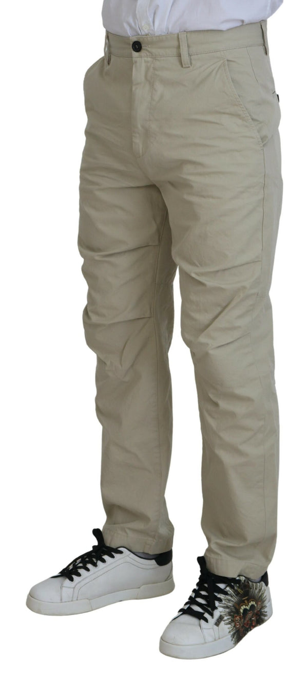 Pantaloni casual da uomo in cotone beige dal taglio dritto