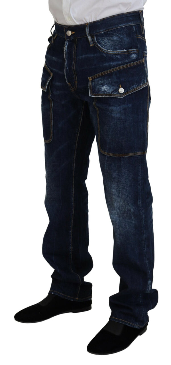 Blue Washed Cotton Cargo Casual Men Denim Jeans