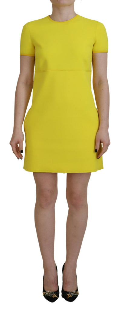 Yellow Nylon Short Sleeves Round Neck Mini Dress