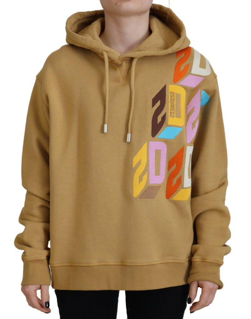 Brown Logo Printed Hooded Long Sleeve Sweater