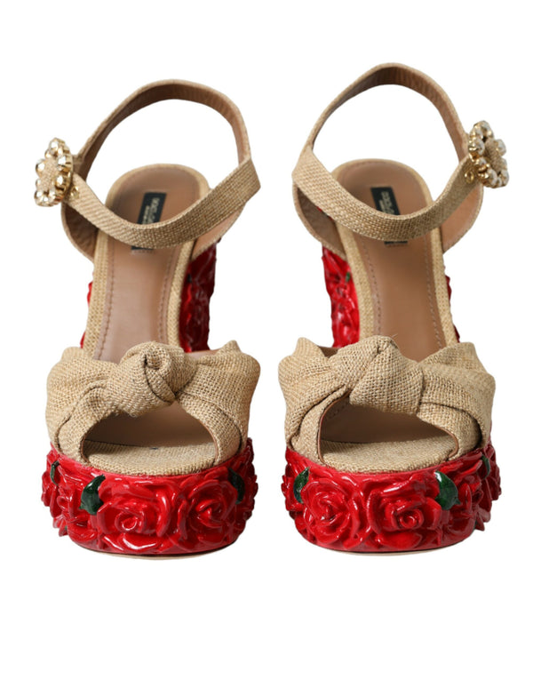 Sandali con piattaforma di cristallo Red Roses