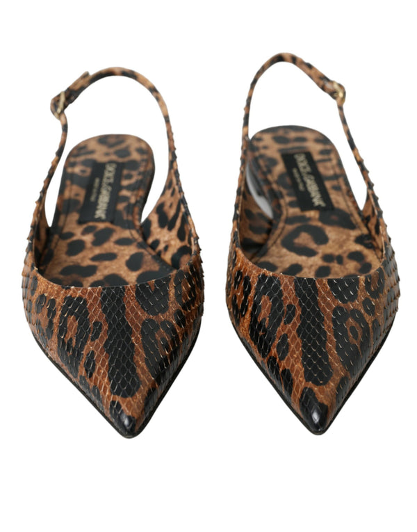 Scarpe Slingback in pelle esotica leopardata marrone