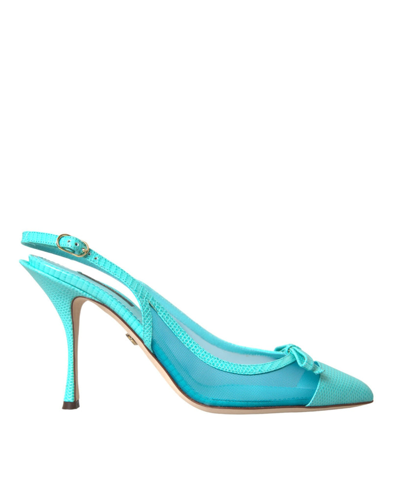 Scarpe Slingback con tacco alto in pelle blu