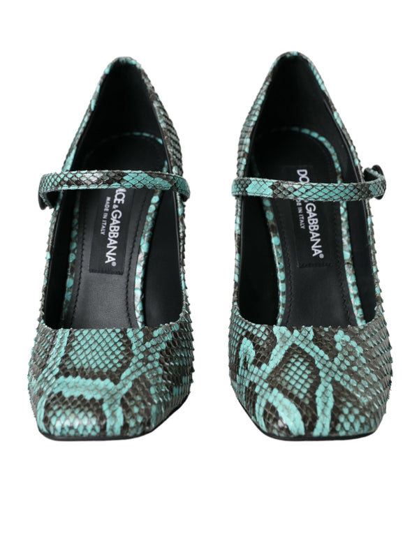 Scarpe Mary Jane in pelle di pitone Aqua