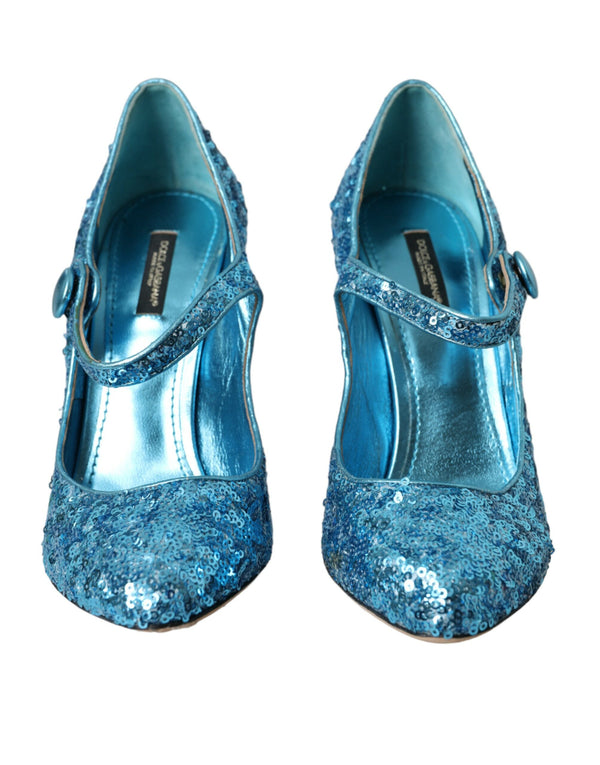 Scarpe Mary Jane con tacchi alti in paillettes blu