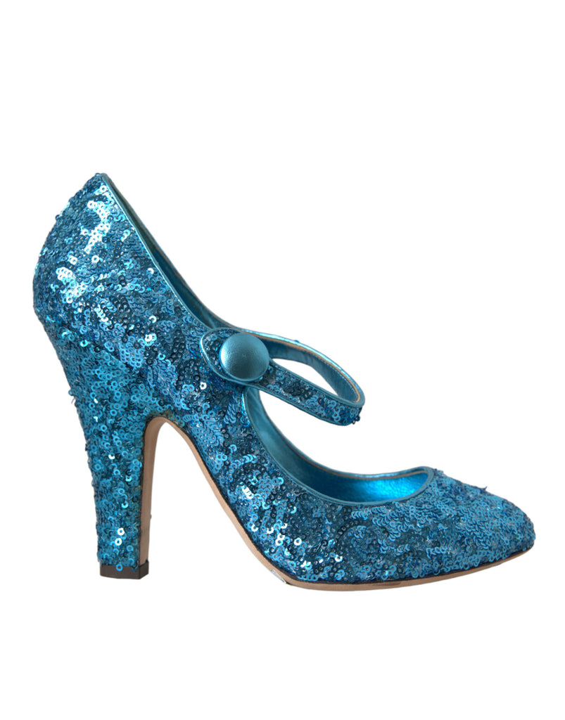 Scarpe Mary Jane con tacchi alti in paillettes blu