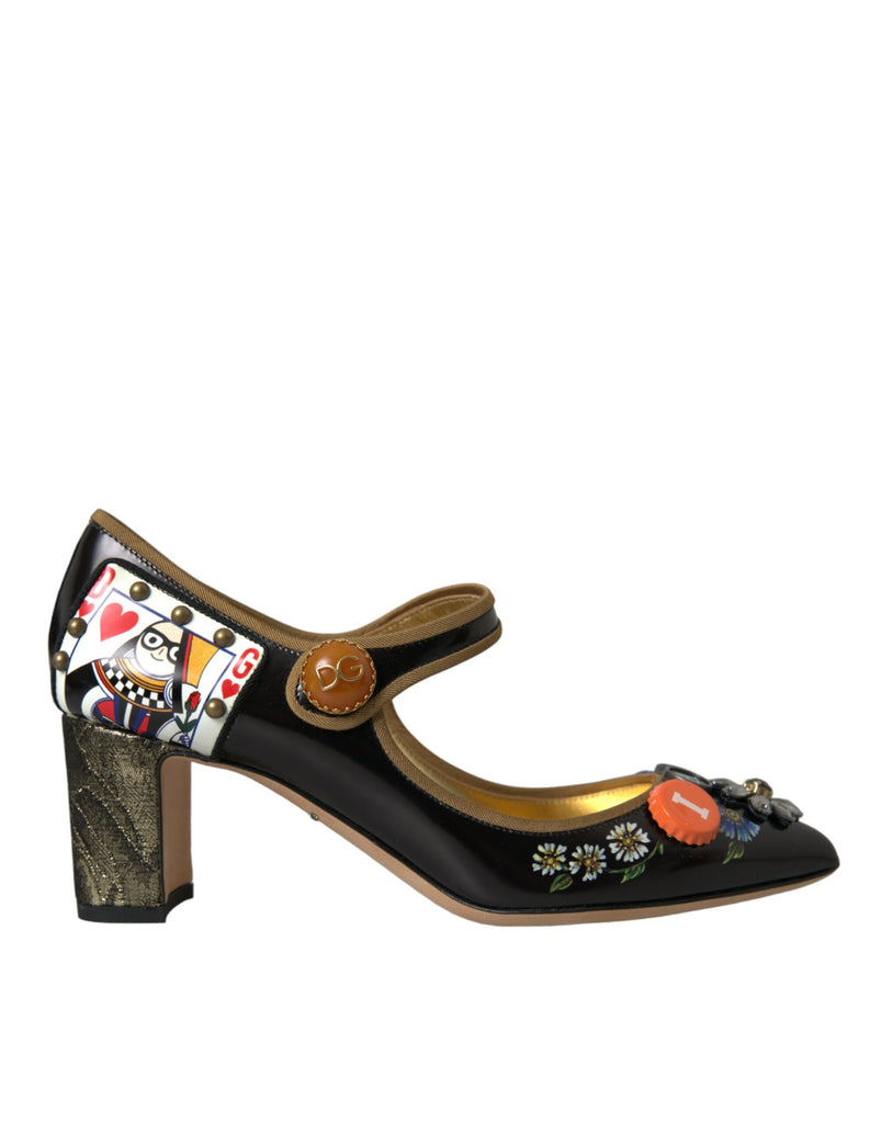 Scarpe Mary Jane in pelle nera con cristalli