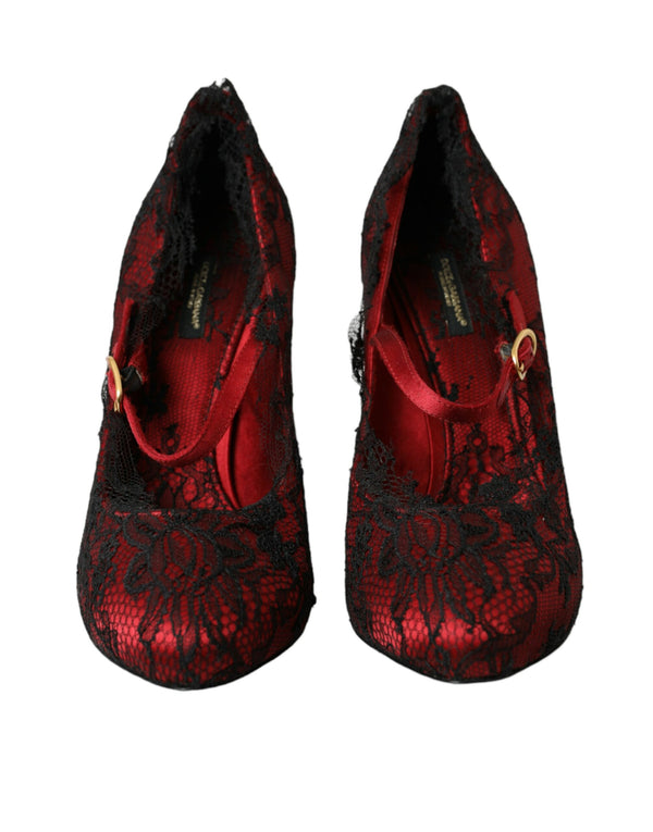 Scarpe Mary Jane in pizzo rosso e nero