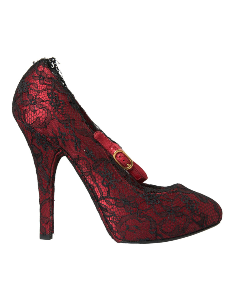 Scarpe Mary Jane in pizzo rosso e nero