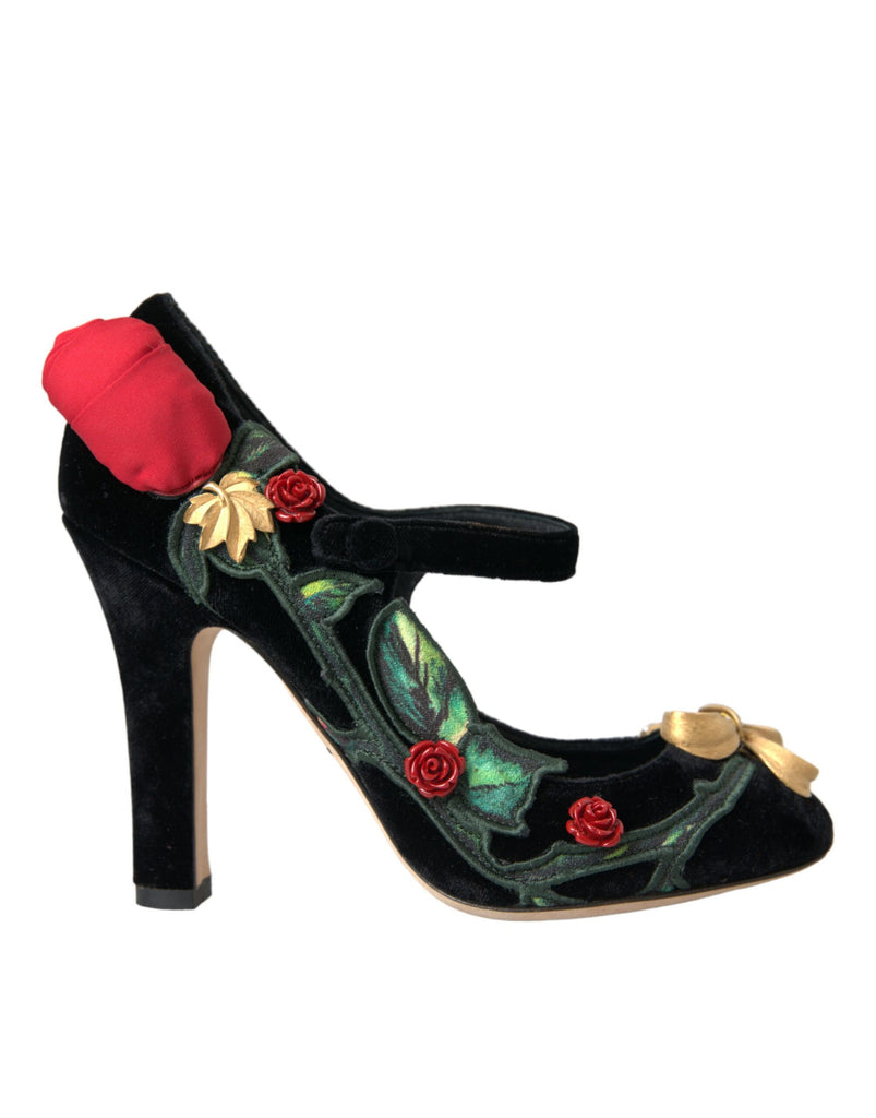 Scarpe Mary Jane con spilla di cristallo con rose nere