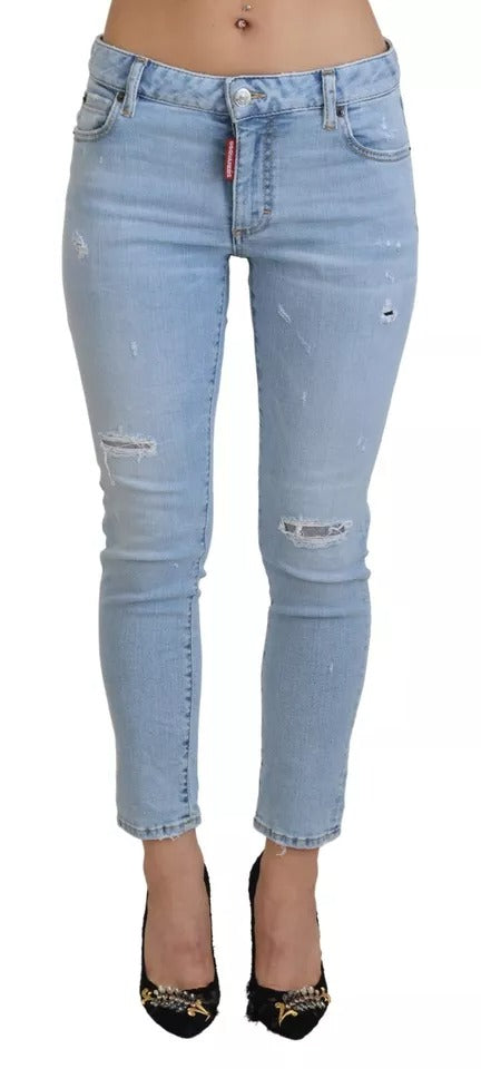 Jeans Twiggy a strappi blu a vita media