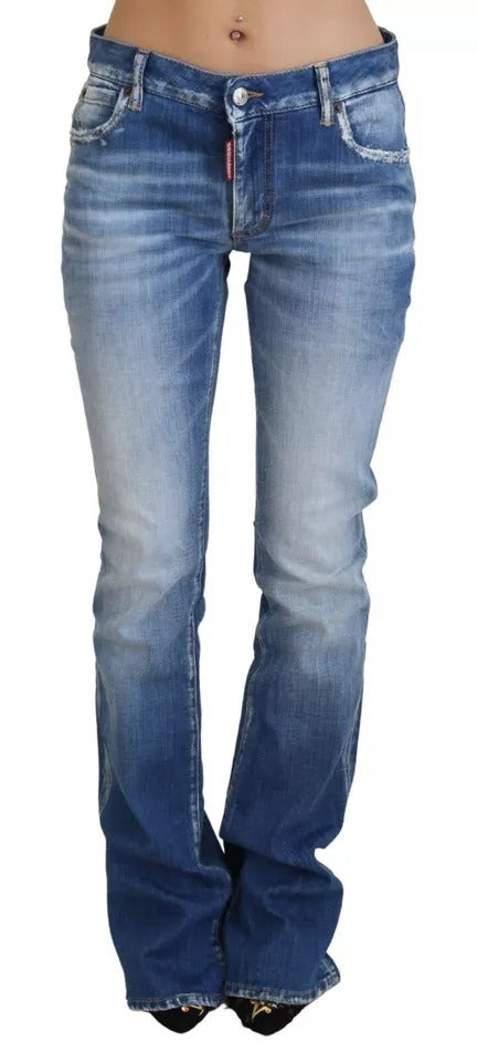 Jeans jeans svasati a vita media in cotone lavato blu