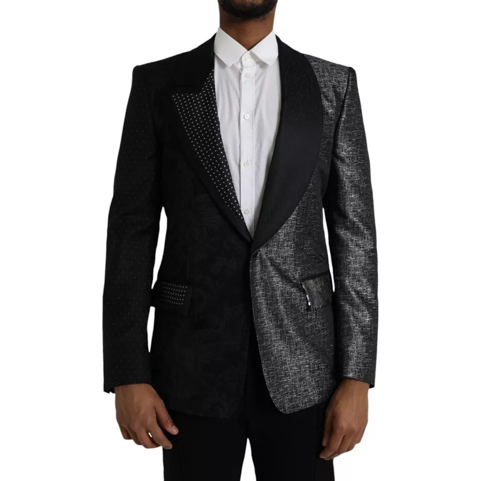 Blazer monopetto in seta nera e argento