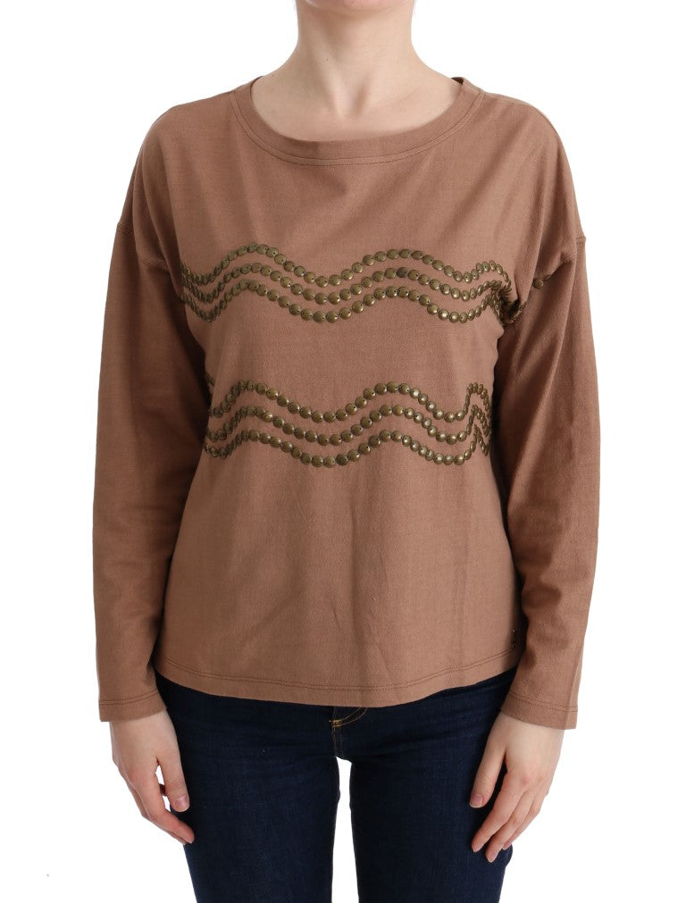 Maglione in cotone marrone chic con girocollo