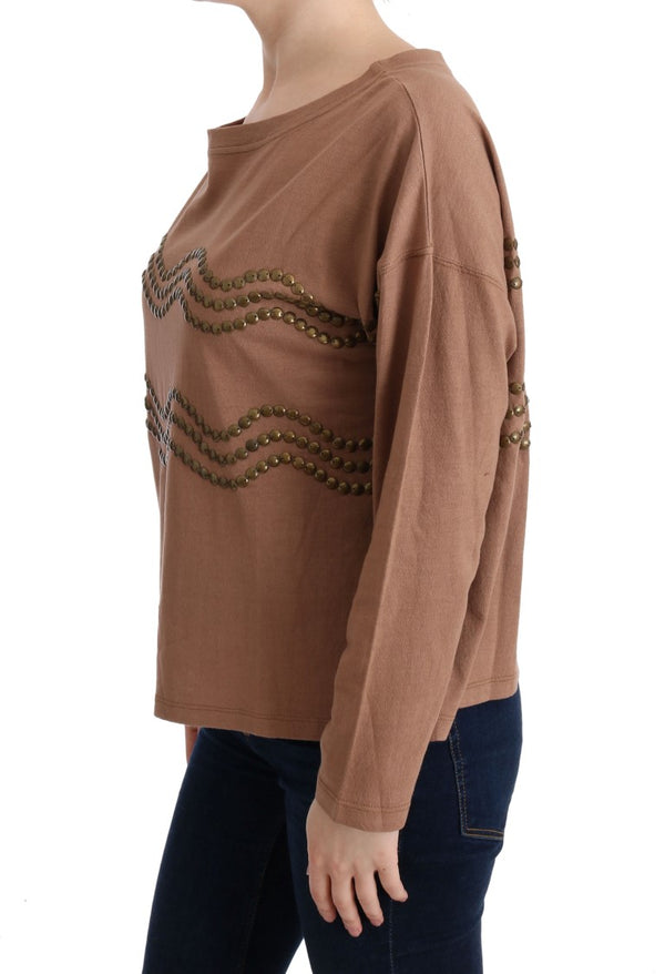 Maglione in cotone marrone chic con girocollo