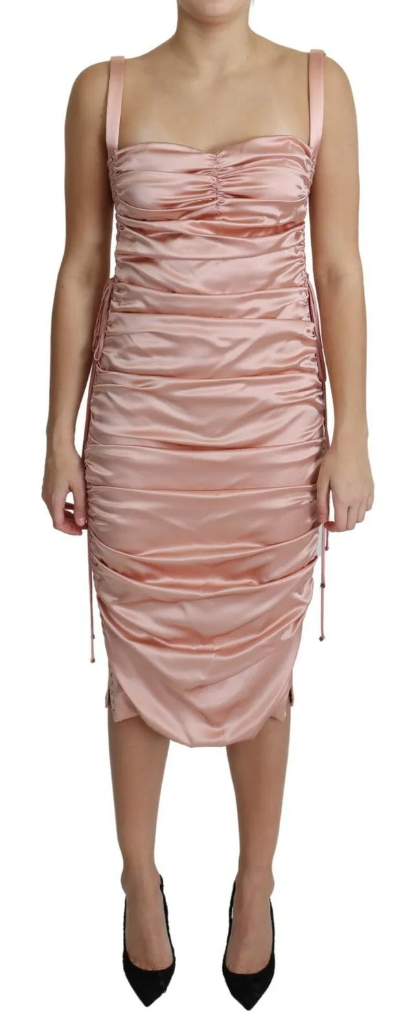 Pink Spaghetti Strap Bodycon Midi Dress