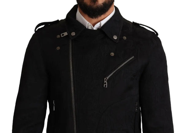 Giacca biker con zip integrale in broccato nero