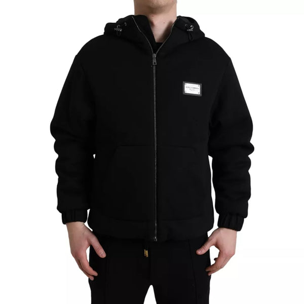 Bomber con cappuccio in cotone nero con logo