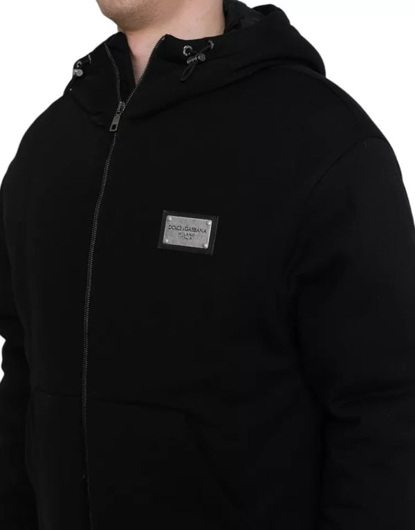 Bomber con cappuccio in cotone nero con logo