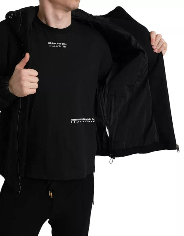 Bomber con cappuccio in cotone nero con logo