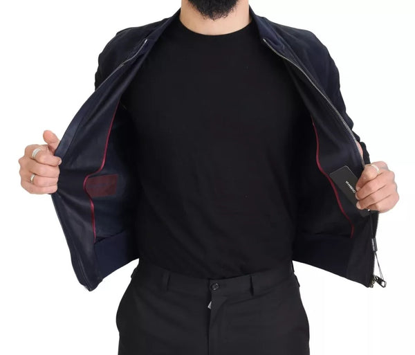 Dark Blue Suede Lambskin Blouson Jacket