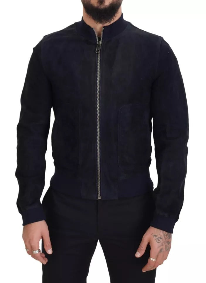 Dark Blue Suede Lambskin Blouson Jacket