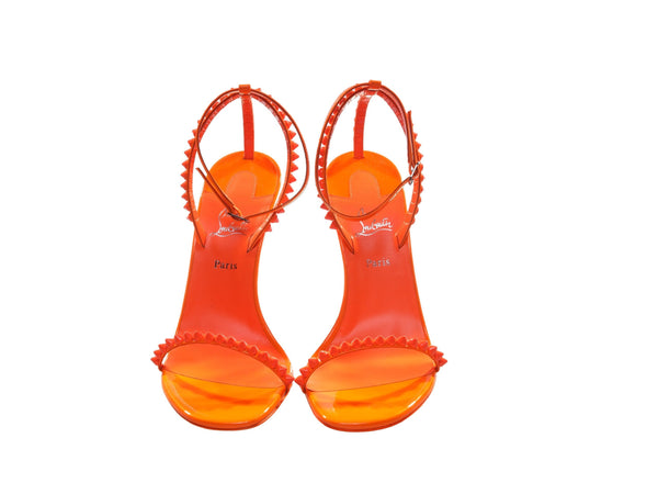 So Me 100 Orange Patent Leather Studded Strappy High Heels