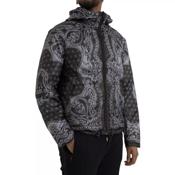 Gray Bandana Hooded Full Zip Bomber Jacket