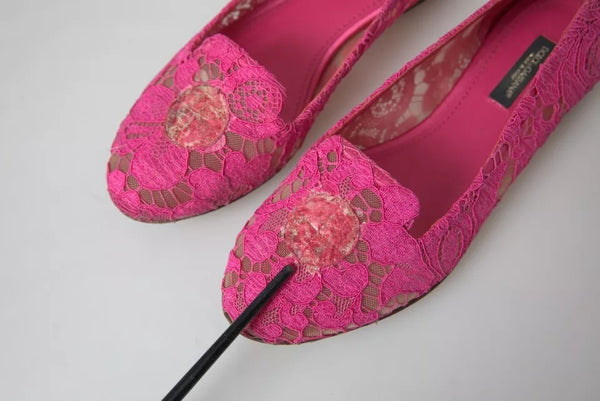 Pink Taormina Lace Slip On Flats Shoes