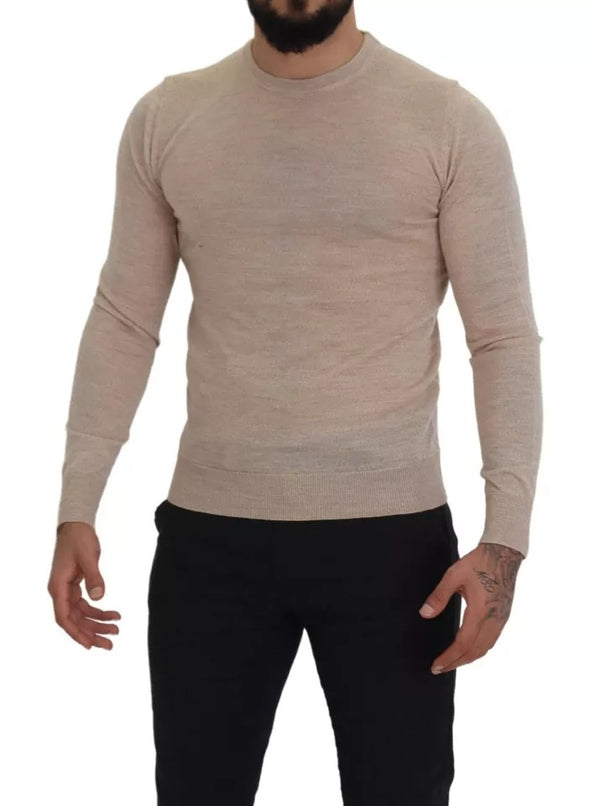 Maglione girocollo in lana vergine beige