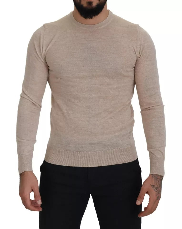 Maglione girocollo in lana vergine beige