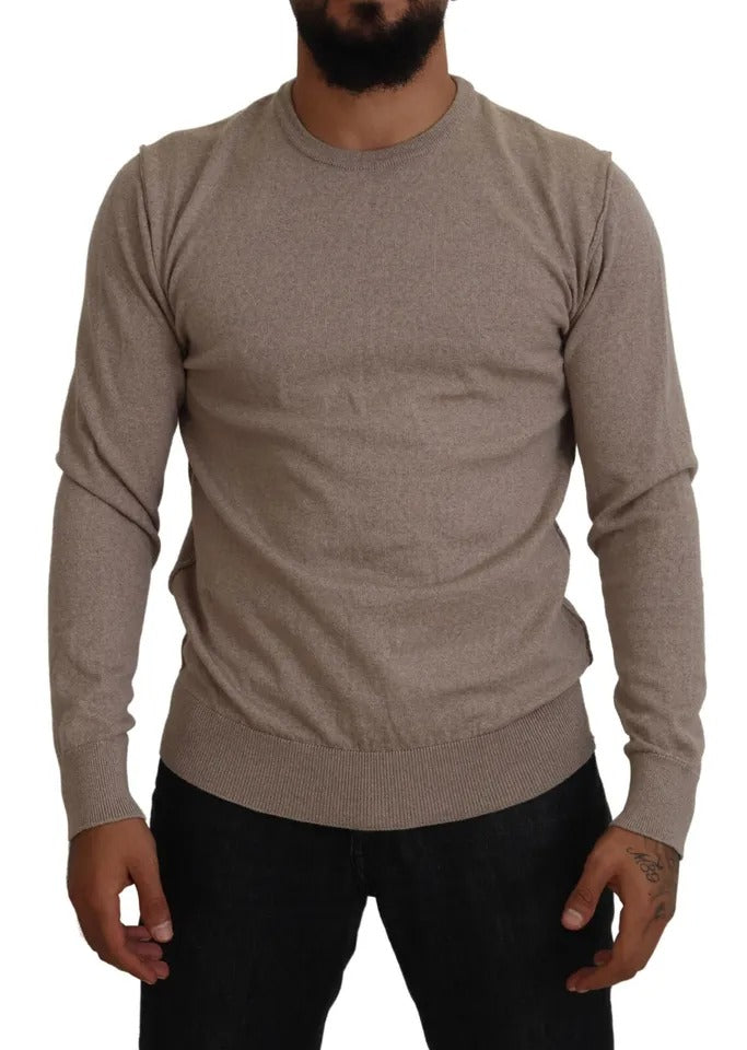 Brown Virgin Wool Crew Neck Pullover Sweater