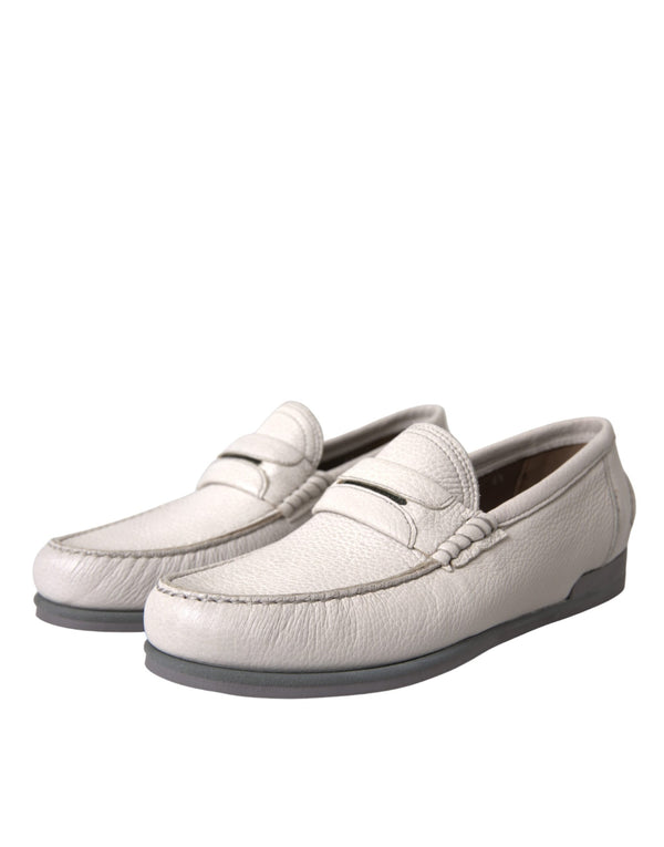 Bianco Grigio Pelle Slip Mocassino Scarpe Loafer