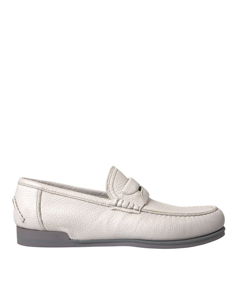 White Gray Leather Slip Mocassin Shoes Loafer