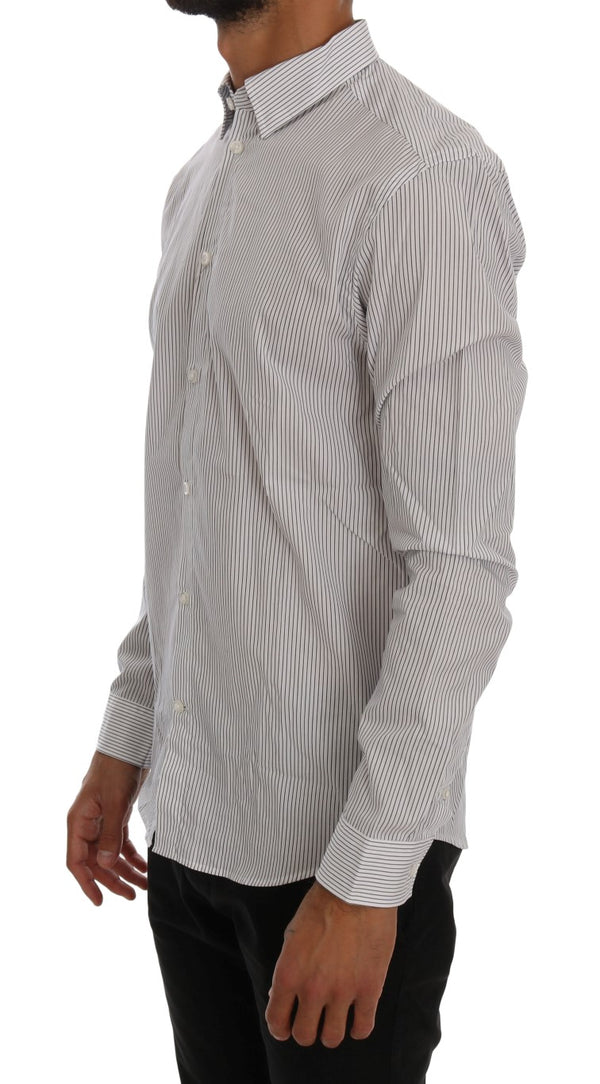 Elegant White & Blue Striped Casual Shirt