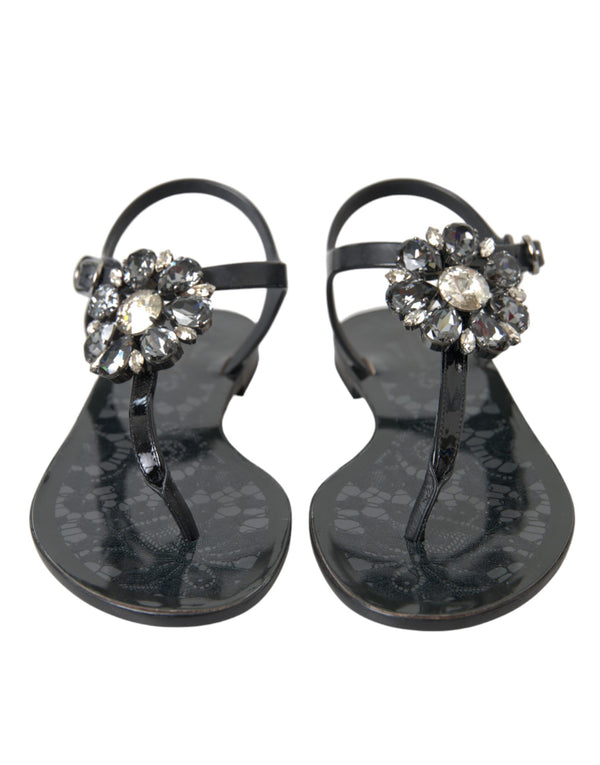 Black Crystal Flats Sandals Flip Flops Shoes