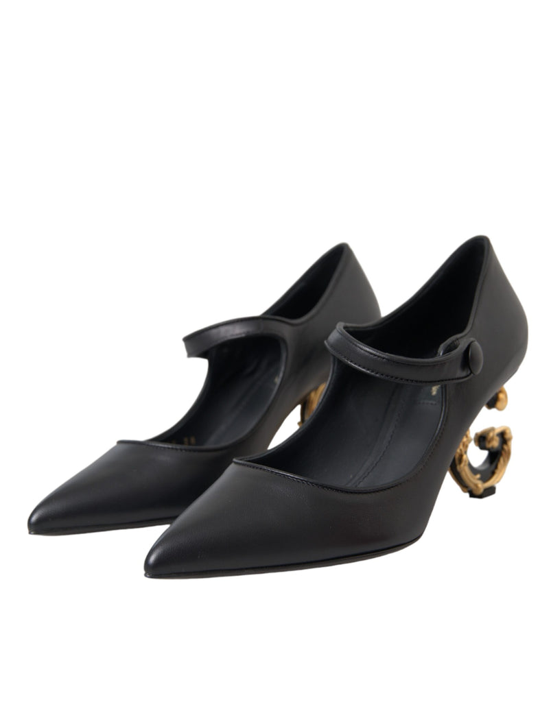 Pelle nera Logo Heels Mary Janes Pumps Shoes