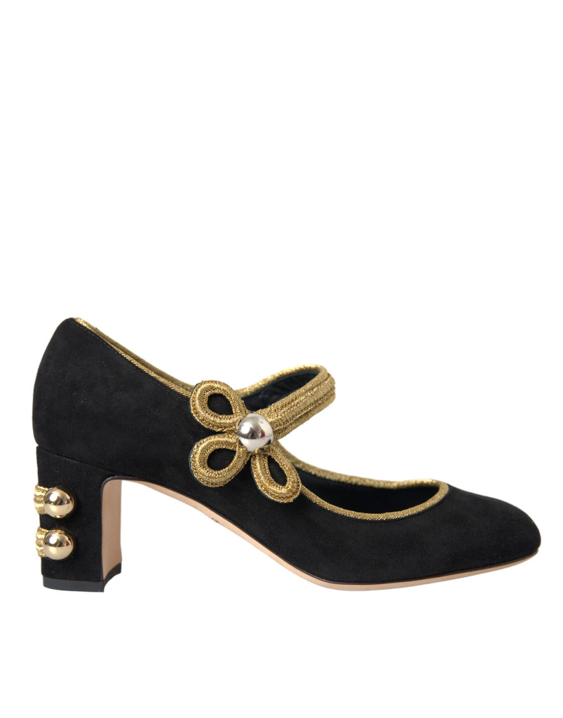 Nero Scamosciato Oro Mary Janes Tacchi Pompe Scarpe