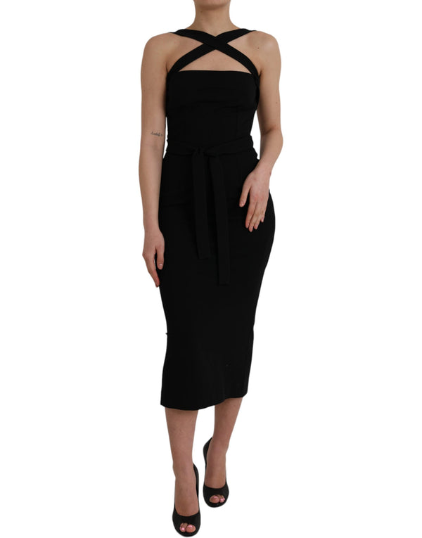 Black Sheath Halter Sleeveless Midi Dress