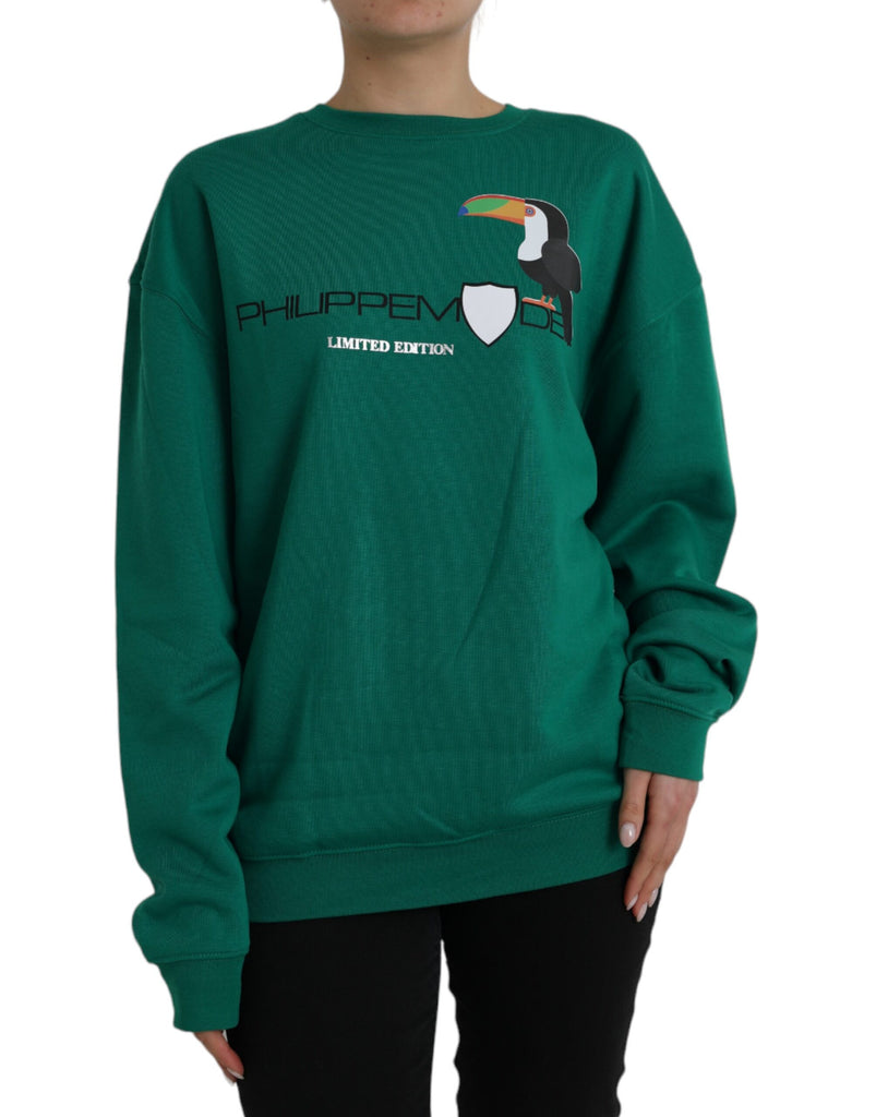 Green Cotton Logo Print Long Sleeves Pullover Sweater