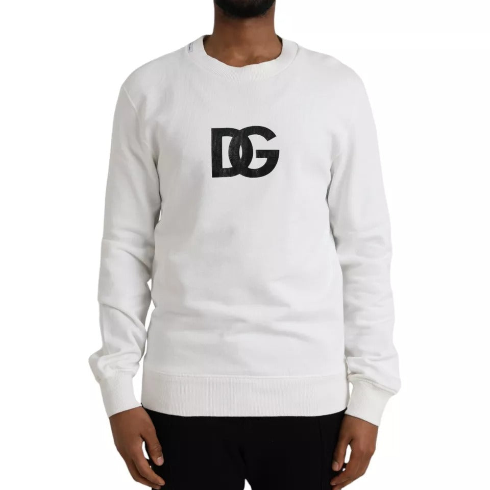 White Logo Cotton Crew Neck Pullover Sweater