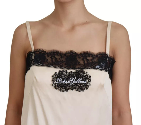 Top in pizzo beige con ricamo logo