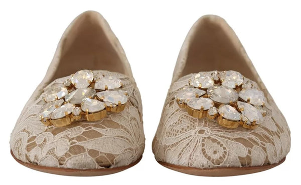 Ballerine in pizzo beige con cristalli, scarpe da ballo