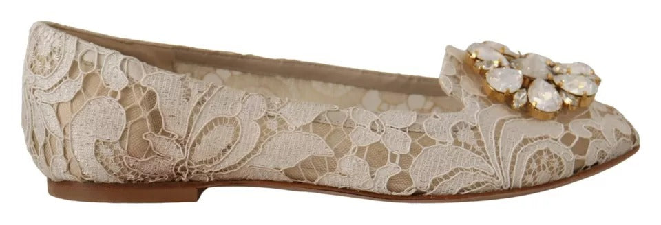 Ballerine in pizzo beige con cristalli, scarpe da ballo