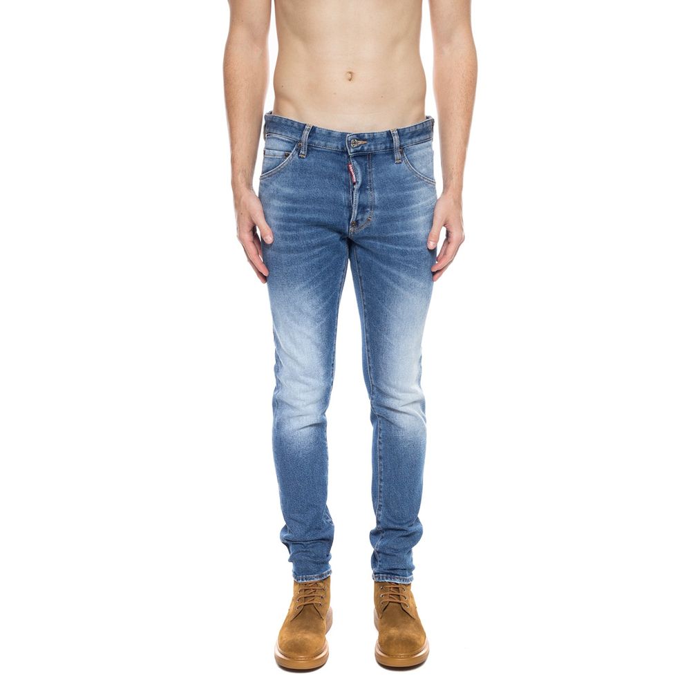 Jeans da uomo in cotone blu con segni di usura