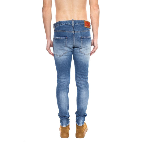 Jeans da uomo in cotone blu con segni di usura