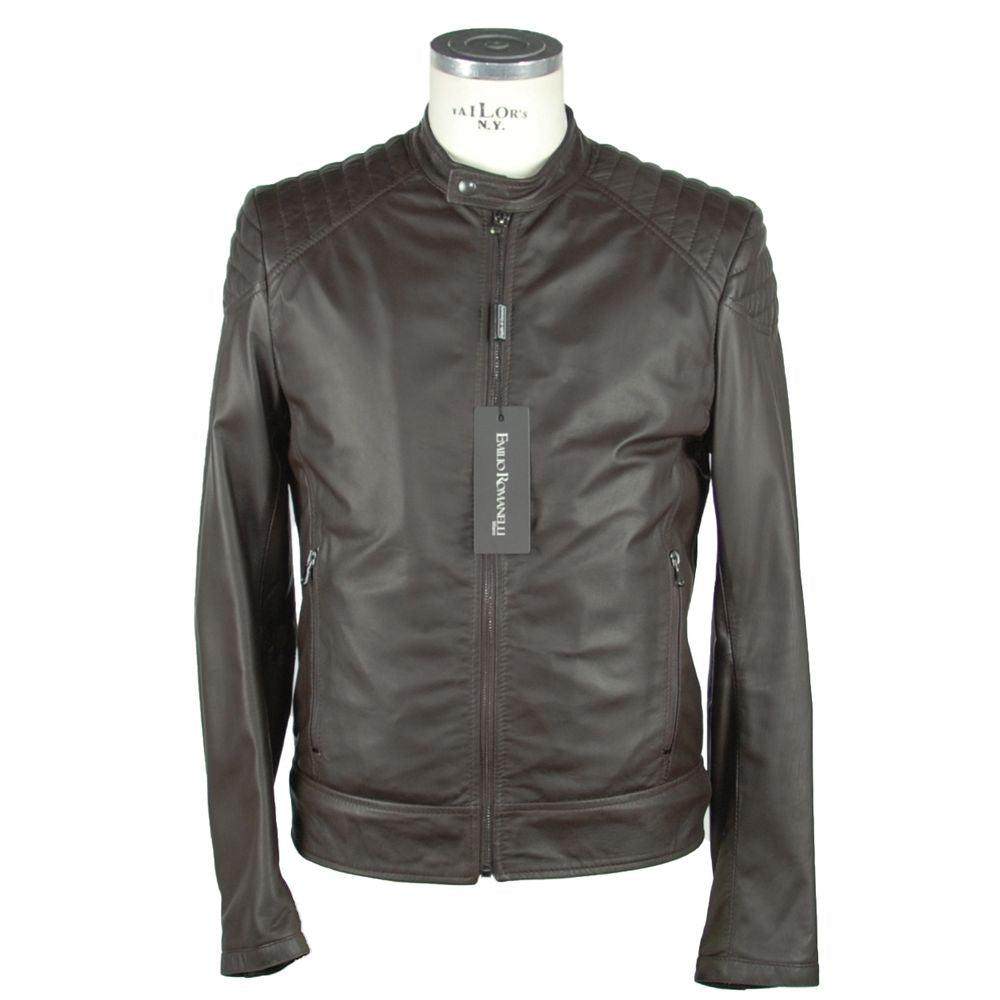 Elegante giacca con zip in pelle marrone