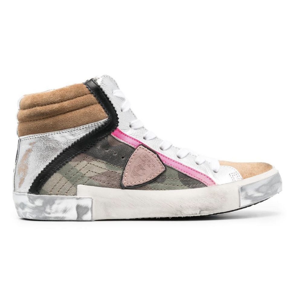 Sneakers alte verde militare con inserti in pelle