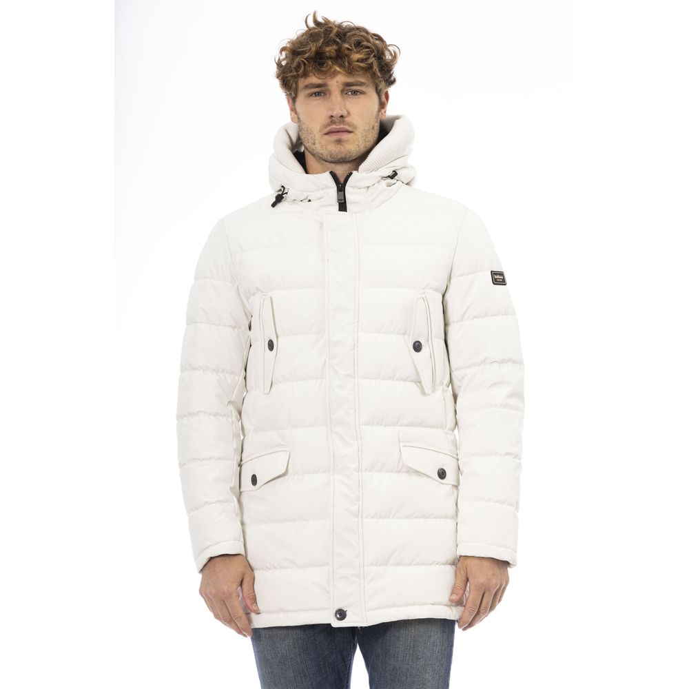 White Polyester Men's Hooded Jacket